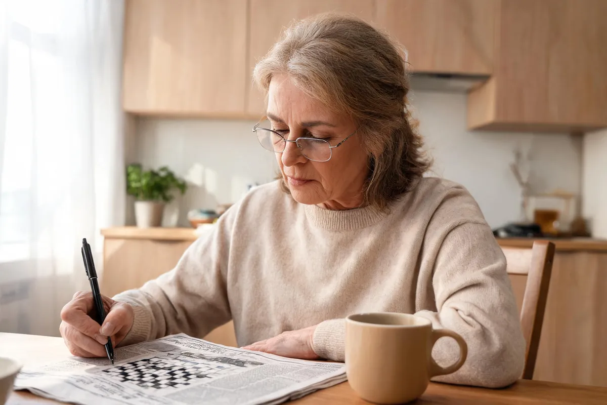 Senior working on a puzzle or crossword to keep the mind sharp
