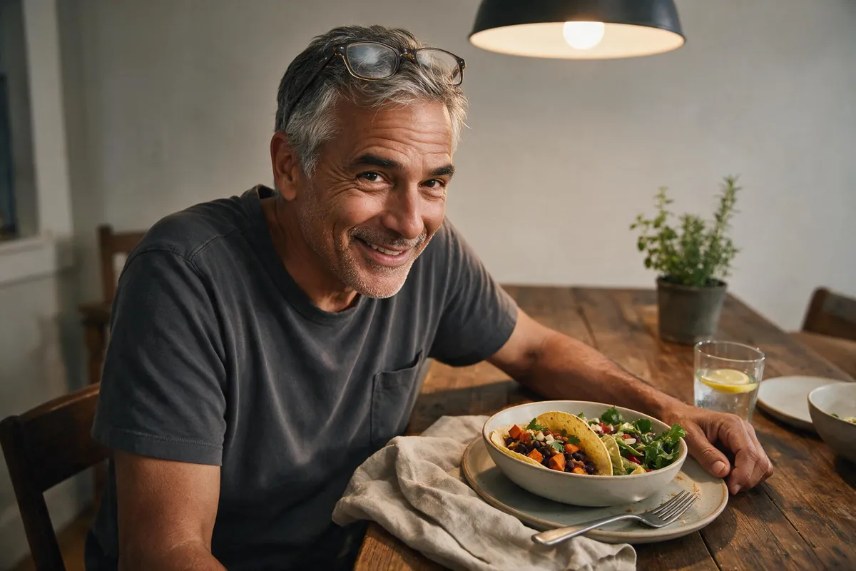 Preparing a fiber-rich dinner with beans and vegetables in the kitchen