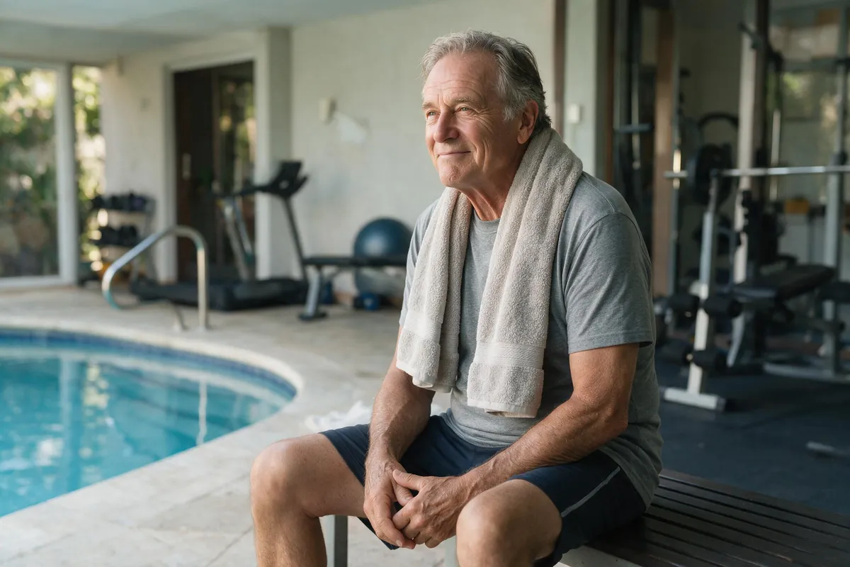Active senior doing low-impact cardio exercise, walking outdoors with good form - summary image