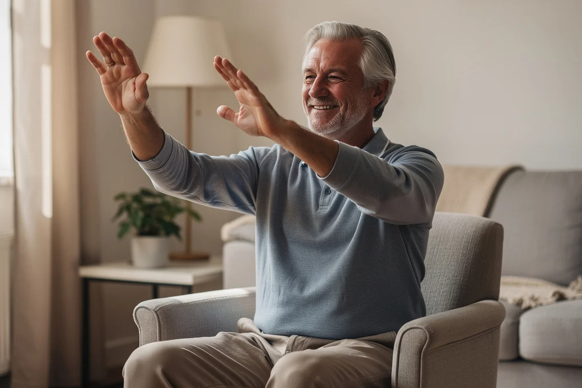 Senior man feeling steady and confident after tai chi practice